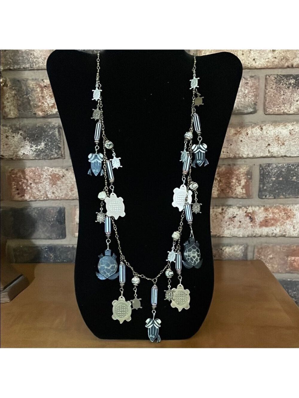 Moroccan Hand Carved Stone Beaded Frog and Turtle Vintage Necklace